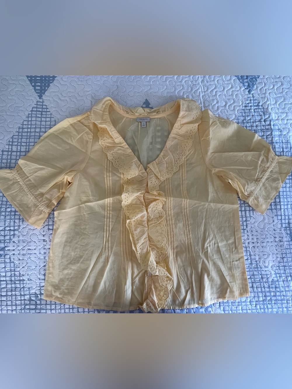 Talbots Pale Yellow Ruffle Front Blouse